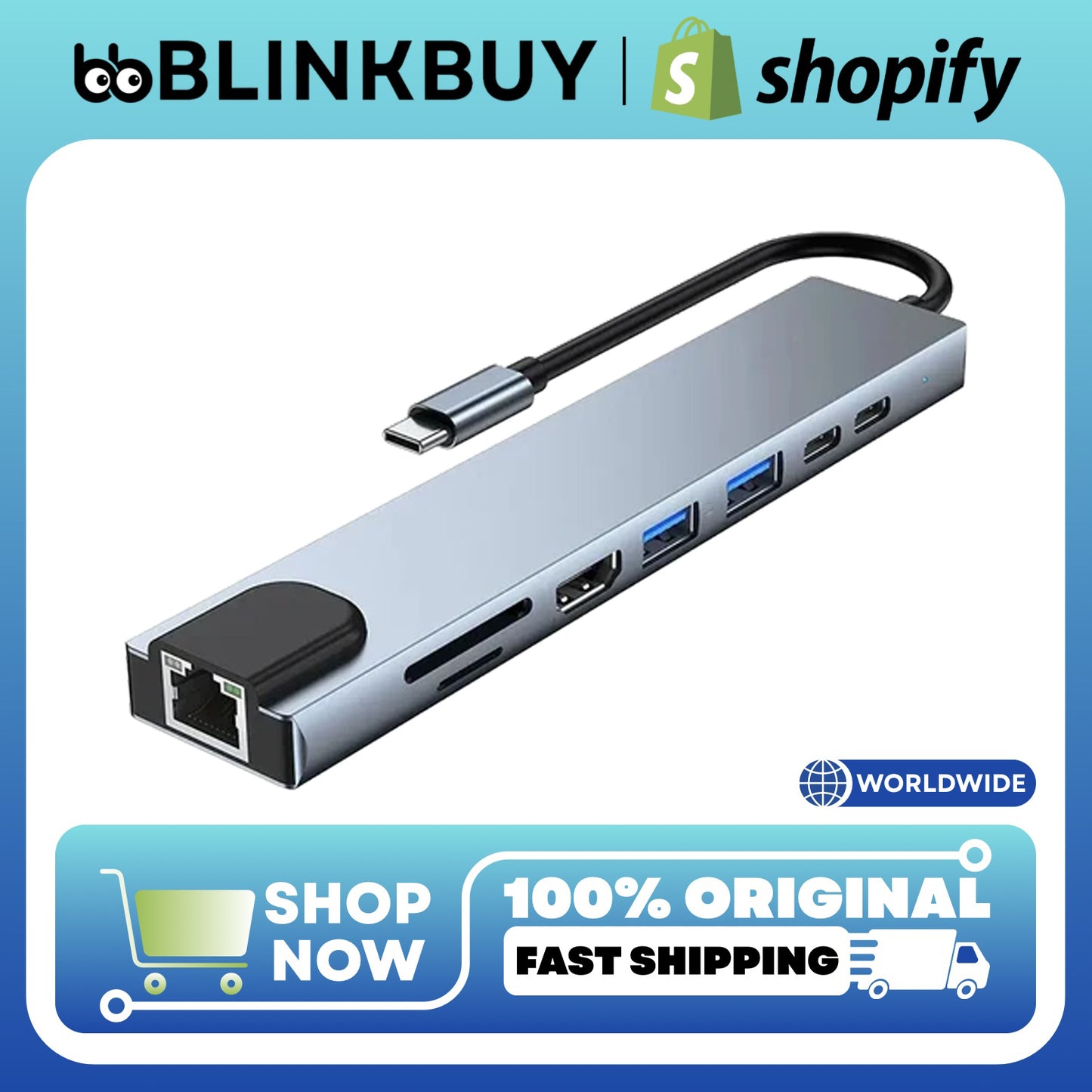 8 in 1 USB C Hub Type C to 4K HDTV Adapter with RJ45 SD/TF Card Reader Fast Charger for Macbook Notebook Windows Laptop Computer