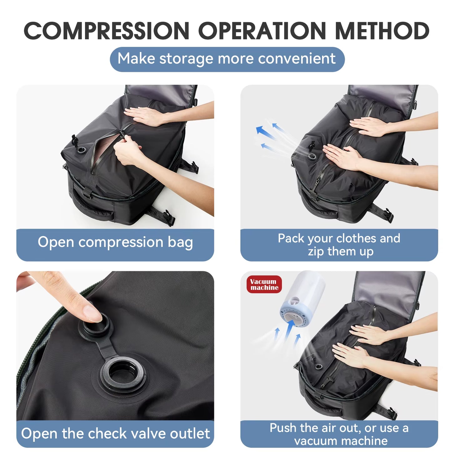 Ultimate Expandable Vacuum Backpack - Large Capacity Business & Travel Bag for Men & Women, Perfect for Laptops & School Essentials