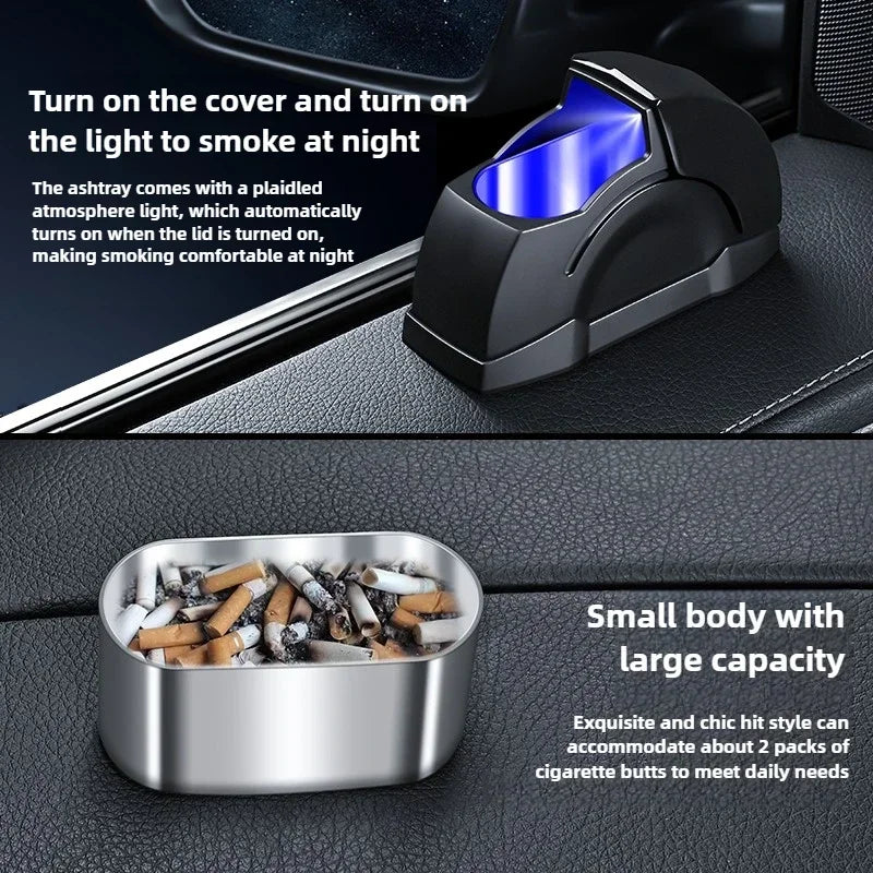 Premium Windproof Car Ashtray – Sleek Metal-Lined Design with Lid, Odor Control, and Stylish Interior Fit