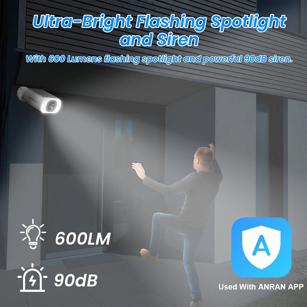 ANRAN Wireless Outdoor Security Camera – 3MP Solar WiFi Camera with Floodlight, Color Night Vision, PIR Motion Detection, 2/3/4 Pack
