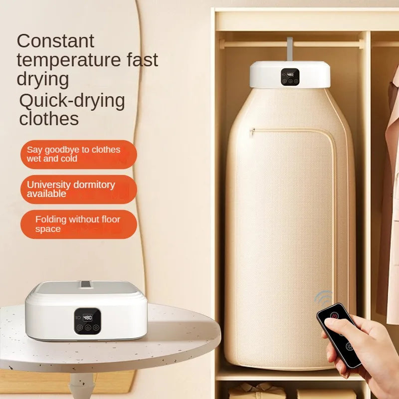 Portable Foldable Electric Clothes Dryer with Remote Control – Compact Travel Laundry Dryer with Timer Function