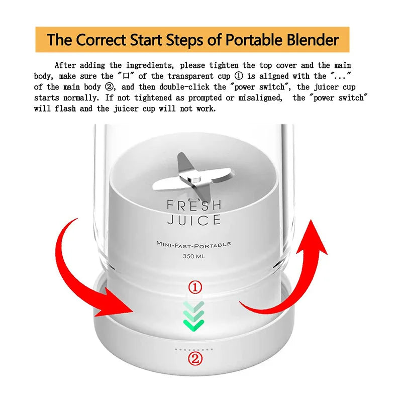 Mini Portable Blender – USB Rechargeable Juicer & Smoothie Maker for Travel, Office & Home