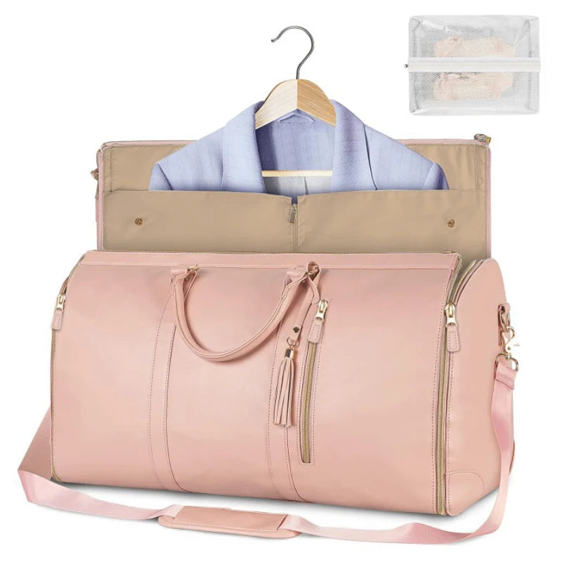 Large PU Leather Travel Tote for Women – Foldable, Lightweight, Carry-On Friendly Duffel Bag