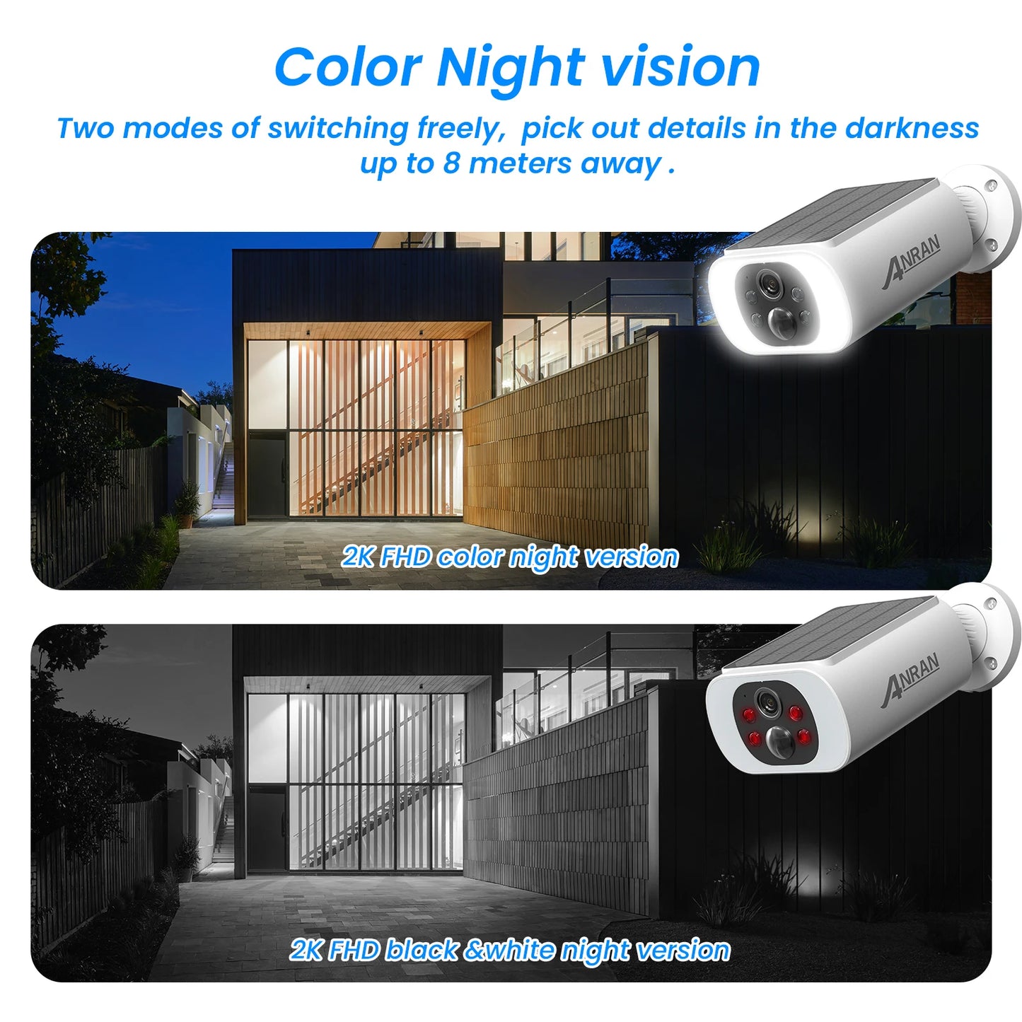 ANRAN Wireless Outdoor Security Camera – 3MP Solar WiFi Camera with Floodlight, Color Night Vision, PIR Motion Detection, 2/3/4 Pack