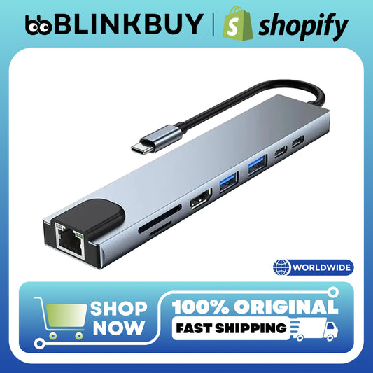 8 in 1 USB C Hub Type C to 4K HDTV Adapter with RJ45 SD/TF Card Reader Fast Charger for Macbook Notebook Windows Laptop Computer
