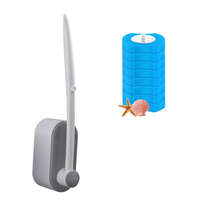 Wall-Mounted Disposable Toilet Brush Set with Long Handle – Replaceable Brush Heads, Deep Clean No Dead Corners, Bathroom Cleaning Tool