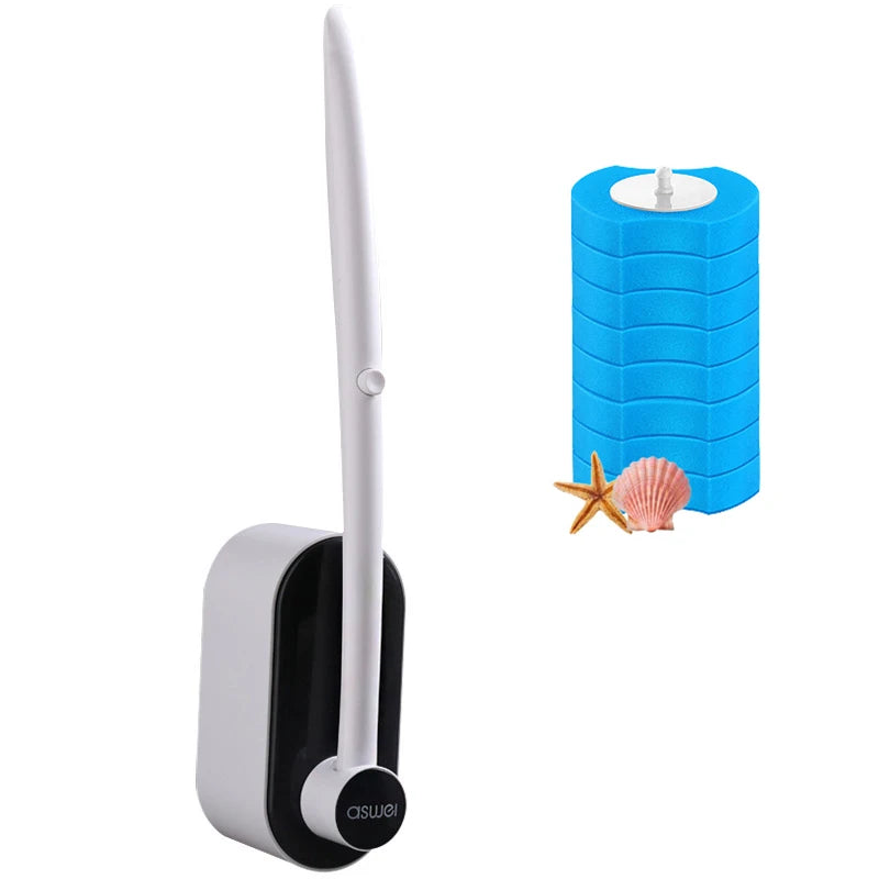 Wall-Mounted Disposable Toilet Brush Set with Long Handle – Replaceable Brush Heads, Deep Clean No Dead Corners, Bathroom Cleaning Tool