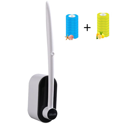 Wall-Mounted Disposable Toilet Brush Set with Long Handle – Replaceable Brush Heads, Deep Clean No Dead Corners, Bathroom Cleaning Tool