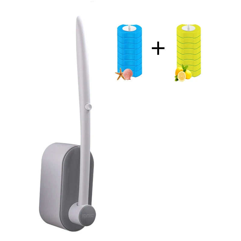 Wall-Mounted Disposable Toilet Brush Set with Long Handle – Replaceable Brush Heads, Deep Clean No Dead Corners, Bathroom Cleaning Tool