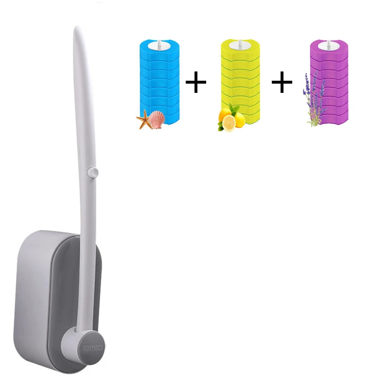 Wall-Mounted Disposable Toilet Brush Set with Long Handle – Replaceable Brush Heads, Deep Clean No Dead Corners, Bathroom Cleaning Tool