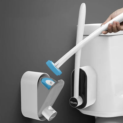 Wall-Mounted Disposable Toilet Brush Set with Long Handle – Replaceable Brush Heads, Deep Clean No Dead Corners, Bathroom Cleaning Tool