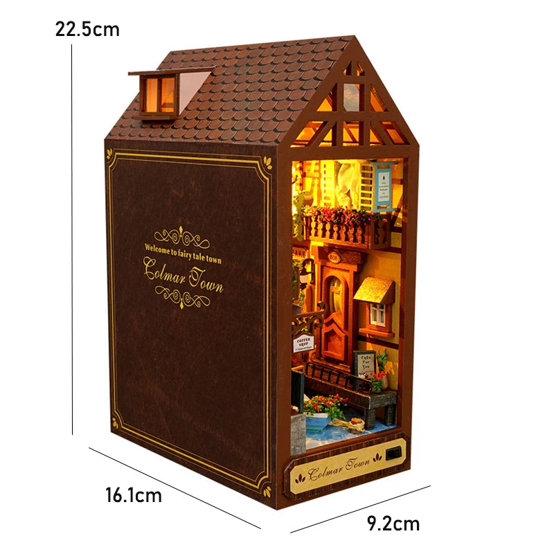 3D Wooden Book Nook DIY Kit – Miniature Dollhouse with LED, Perfect Gift for Adults