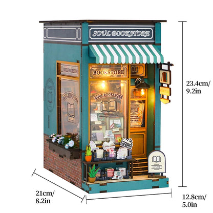 3D Wooden Book Nook DIY Kit – Miniature Dollhouse with LED, Perfect Gift for Adults