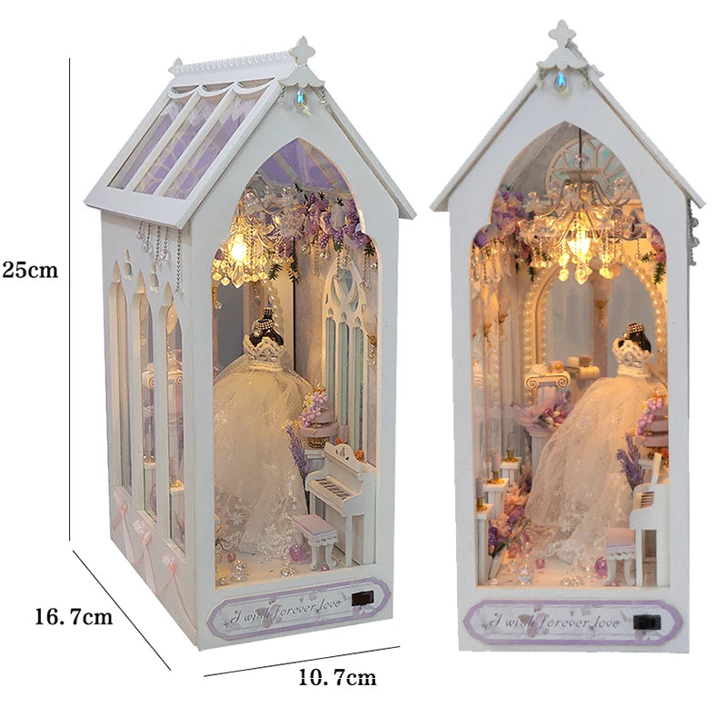 3D Wooden Book Nook DIY Kit – Miniature Dollhouse with LED, Perfect Gift for Adults