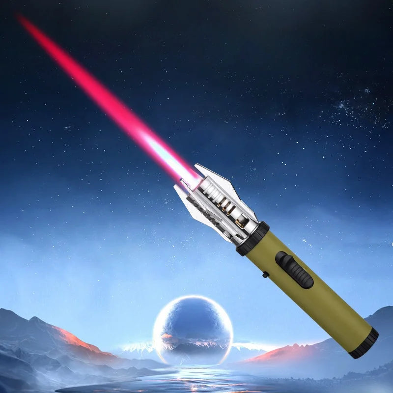 Lightsaber Torch Jet Lighter – Powerful Red Flame Windproof Butane Lighter with Compass | Outdoor, BBQ, Welding & Cigar Use