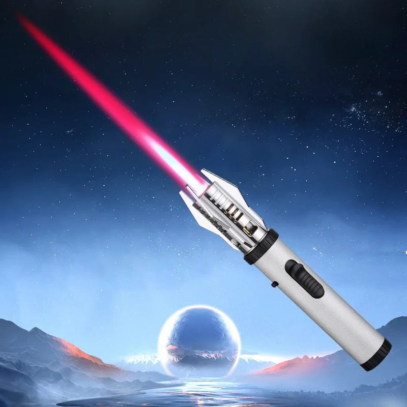 Lightsaber Torch Jet Lighter – Powerful Red Flame Windproof Butane Lighter with Compass | Outdoor, BBQ, Welding & Cigar Use
