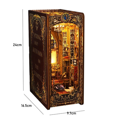 3D Wooden Book Nook DIY Kit – Miniature Dollhouse with LED, Perfect Gift for Adults