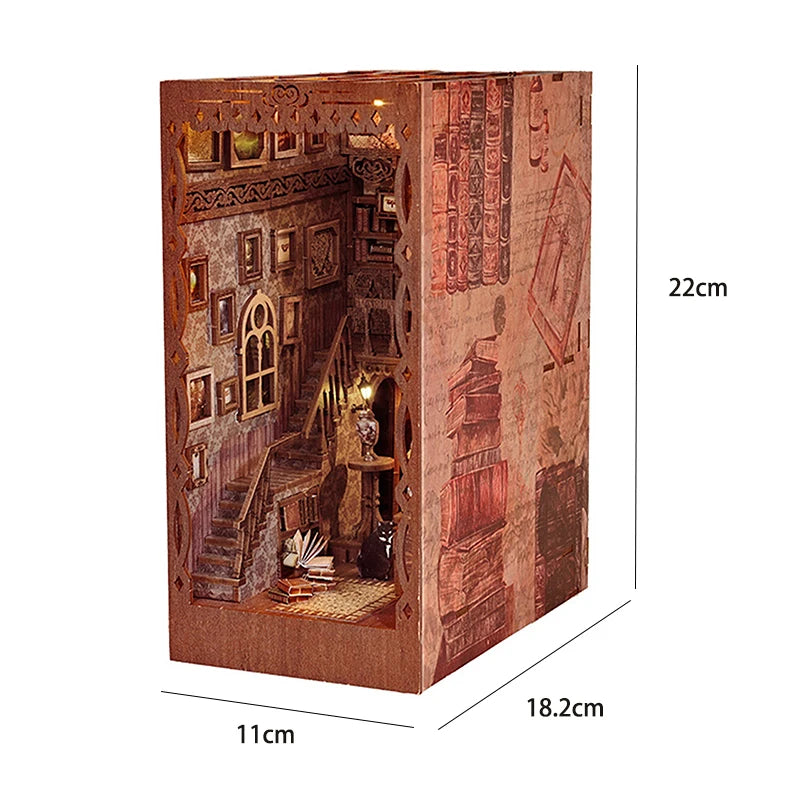 3D Wooden Book Nook DIY Kit – Miniature Dollhouse with LED, Perfect Gift for Adults