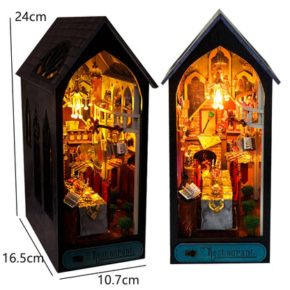 3D Wooden Book Nook DIY Kit – Miniature Dollhouse with LED, Perfect Gift for Adults