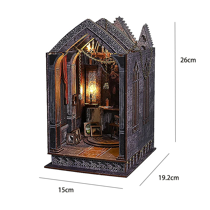 3D Wooden Book Nook DIY Kit – Miniature Dollhouse with LED, Perfect Gift for Adults