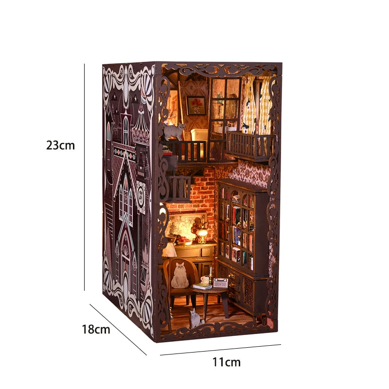 3D Wooden Book Nook DIY Kit – Miniature Dollhouse with LED, Perfect Gift for Adults