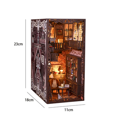 3D Wooden Book Nook DIY Kit – Miniature Dollhouse with LED, Perfect Gift for Adults