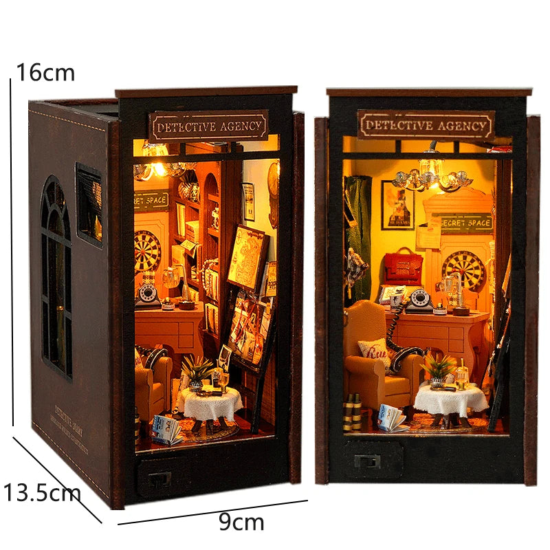 3D Wooden Book Nook DIY Kit – Miniature Dollhouse with LED, Perfect Gift for Adults
