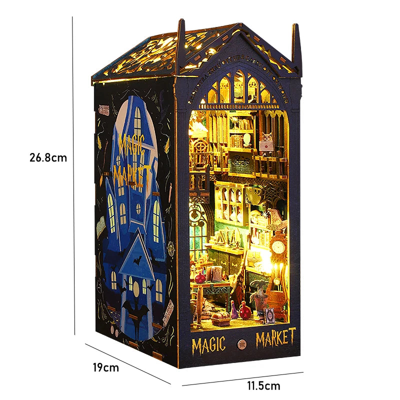 3D Wooden Book Nook DIY Kit – Miniature Dollhouse with LED, Perfect Gift for Adults