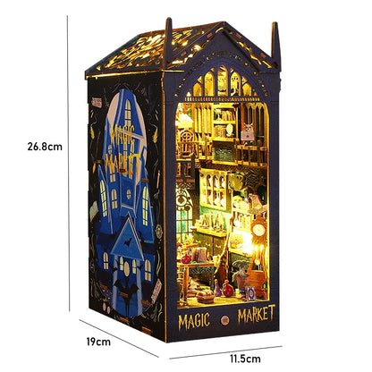 3D Wooden Book Nook DIY Kit – Miniature Dollhouse with LED, Perfect Gift for Adults