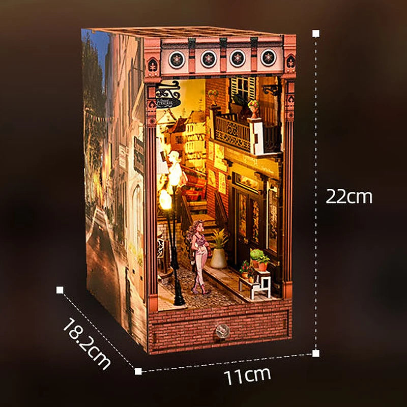 3D Wooden Book Nook DIY Kit – Miniature Dollhouse with LED, Perfect Gift for Adults