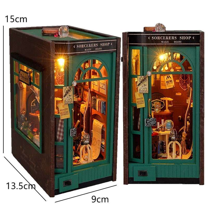 3D Wooden Book Nook DIY Kit – Miniature Dollhouse with LED, Perfect Gift for Adults