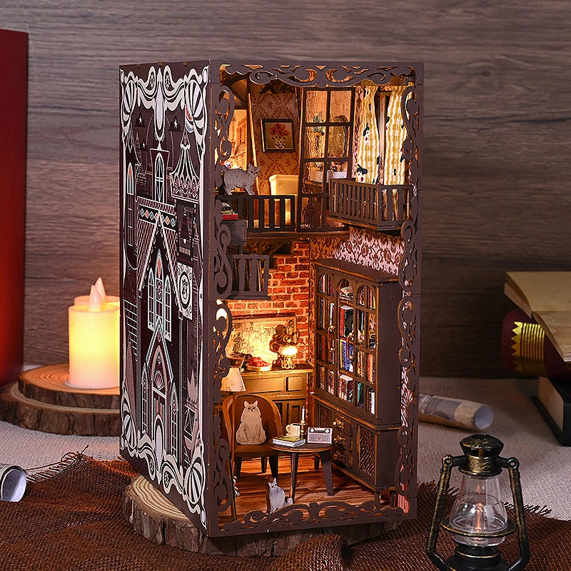 3D Wooden Book Nook DIY Kit – Miniature Dollhouse with LED, Perfect Gift for Adults