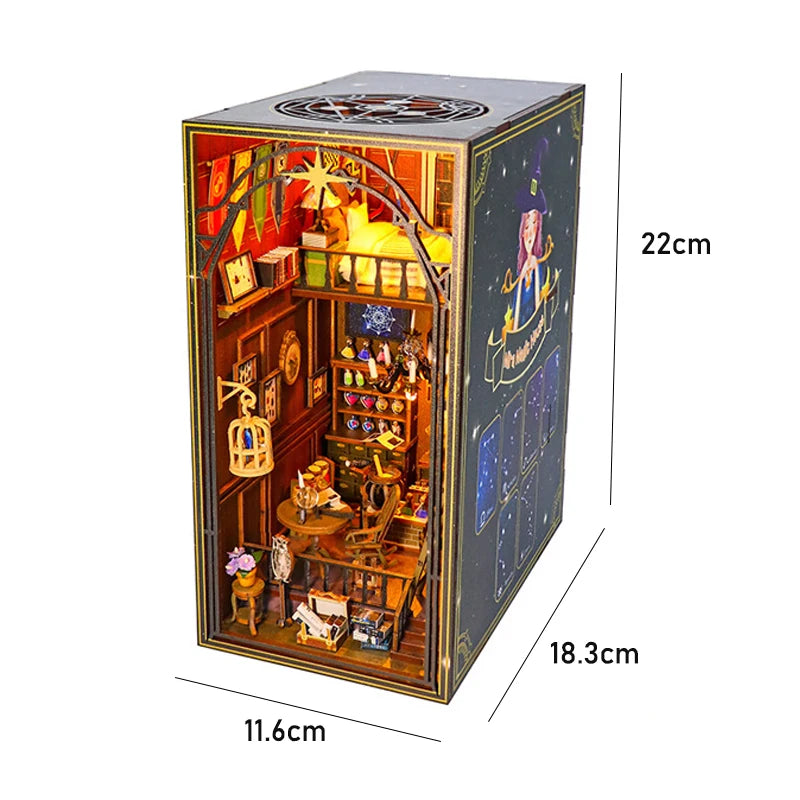 3D Wooden Book Nook DIY Kit – Miniature Dollhouse with LED, Perfect Gift for Adults