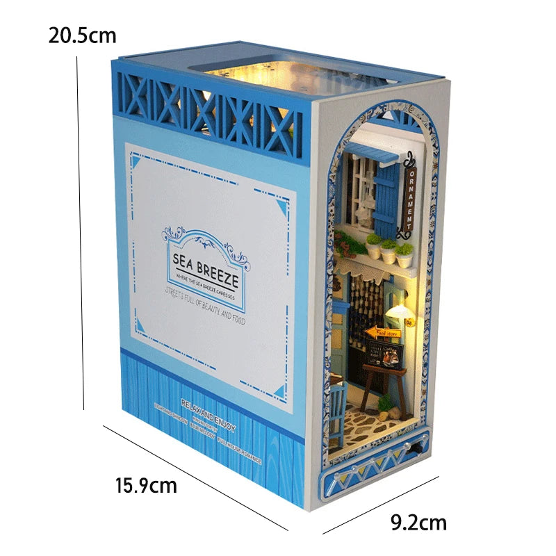 3D Wooden Book Nook DIY Kit – Miniature Dollhouse with LED, Perfect Gift for Adults