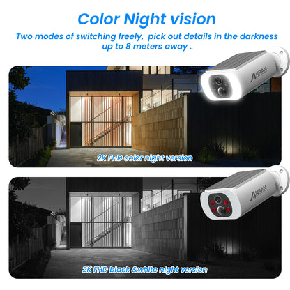 ANRAN Wireless Outdoor Security Camera – 3MP Solar WiFi Camera with Floodlight, Color Night Vision, PIR Motion Detection, 2/3/4 Pack