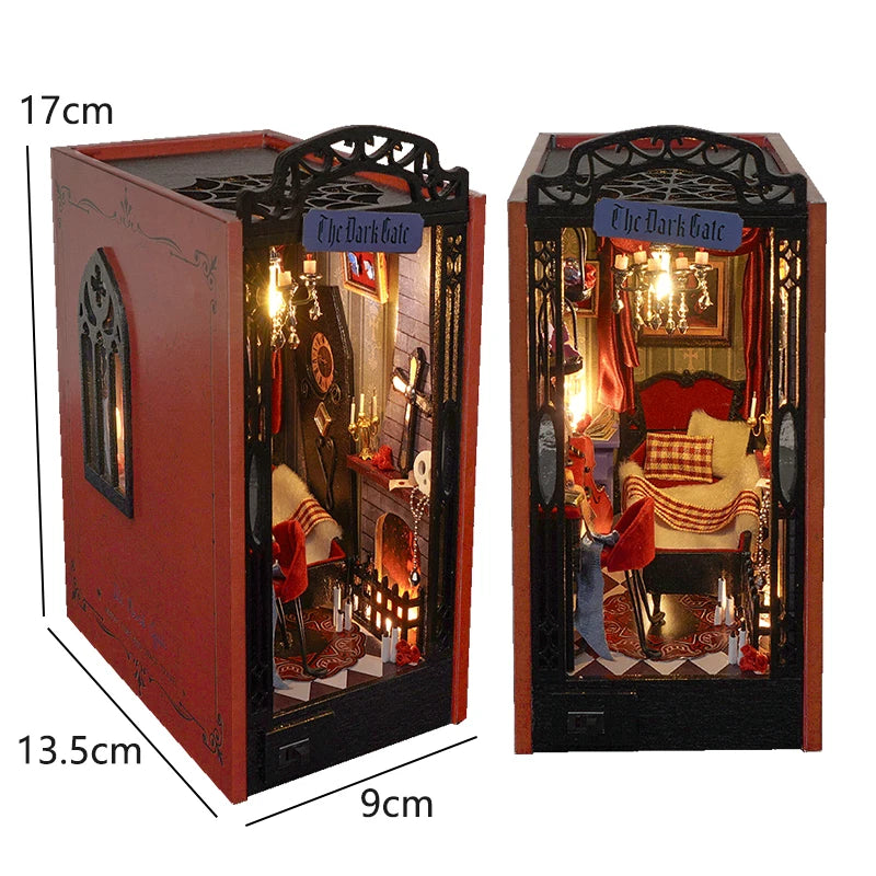 3D Wooden Book Nook DIY Kit – Miniature Dollhouse with LED, Perfect Gift for Adults