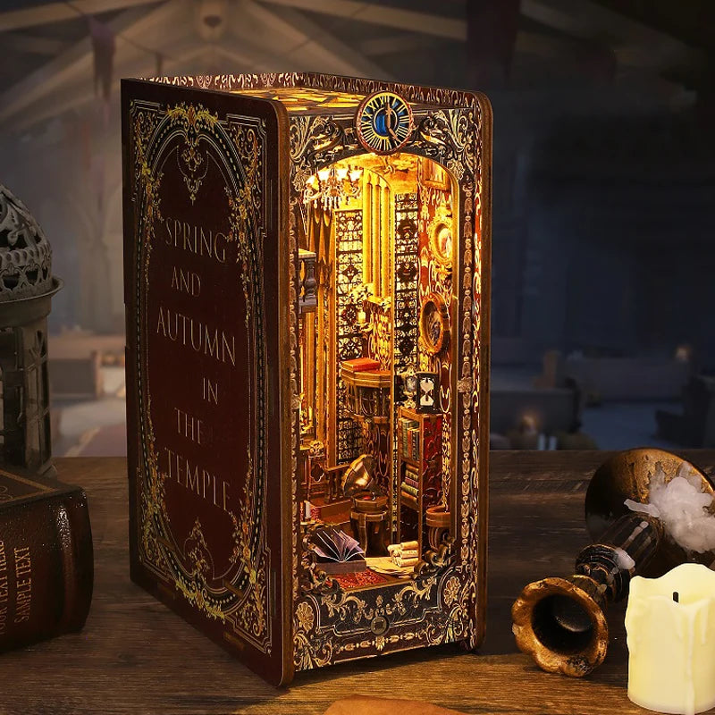 3D Wooden Book Nook DIY Kit – Miniature Dollhouse with LED, Perfect Gift for Adults