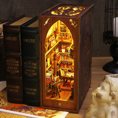 3D Wooden Book Nook DIY Kit – Miniature Dollhouse with LED, Perfect Gift for Adults