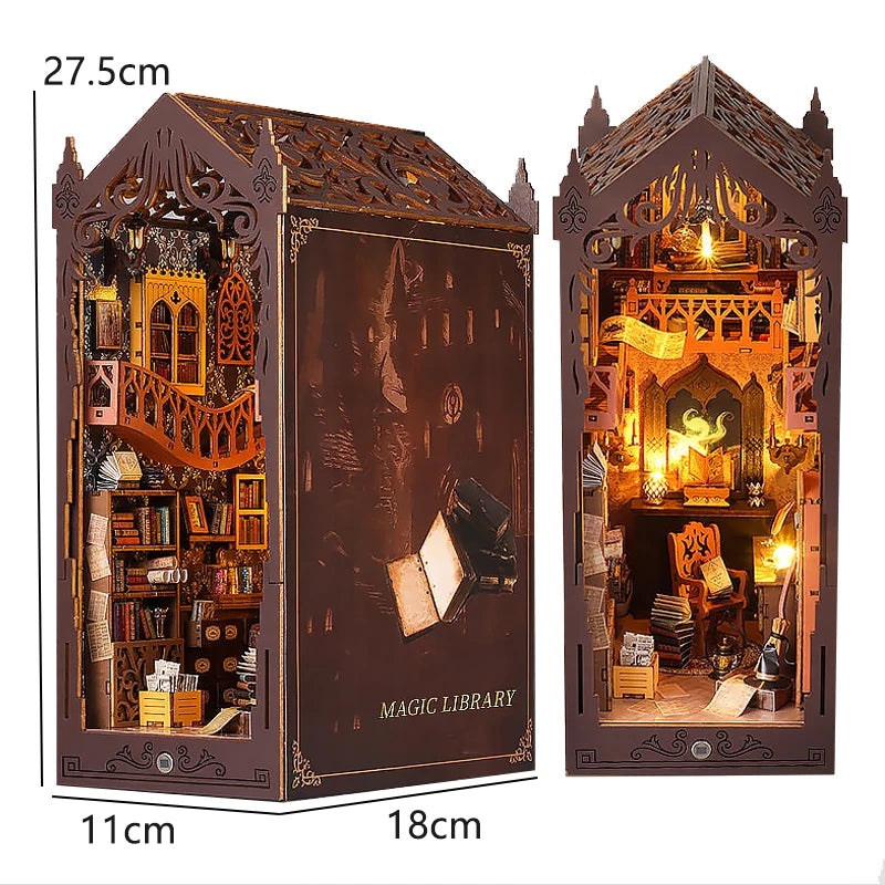 3D Wooden Book Nook DIY Kit – Miniature Dollhouse with LED, Perfect Gift for Adults